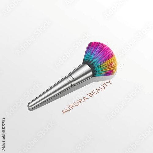 Vibrant makeup brush with rainbow bristles for beauty routine