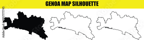 Genoa map silhouette geographical outline location vector italy liguria region capital cartography precise contour