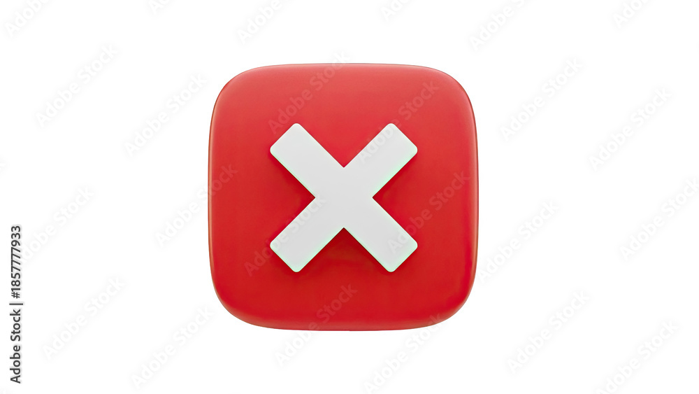 Obraz premium 3D Red X mark icon with rounded corners on transparent background