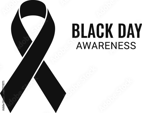 Black day awareness ribbon symbol standing for remembrance mourning and support against terrible events displayed clearly in simple graphic design