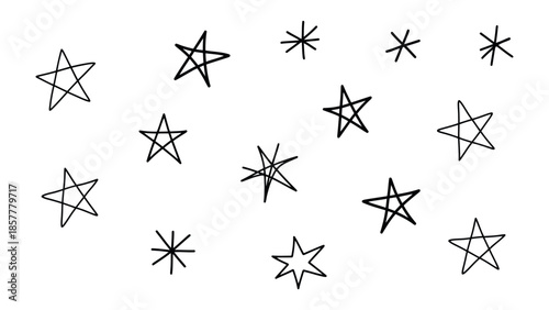 Celestial Scribbles: Simple, hand-drawn stars scattered playfully against a blank canvas, evoking a sense of wonder and whimsy.
