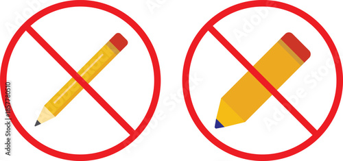 no Pencil icon. Writing tool prohibition symbols. No graphite pencil graphic design. Stationery restriction and safety signs
