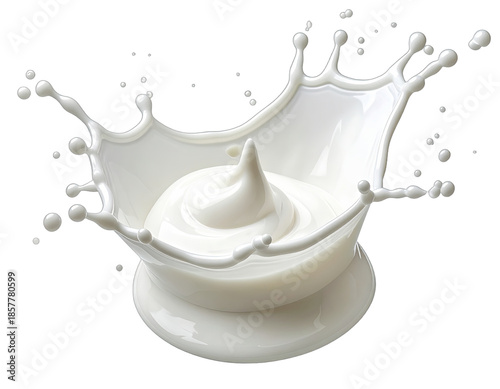 A dynamic, photorealistic splash of white liquid, sculpted like a crown, on black