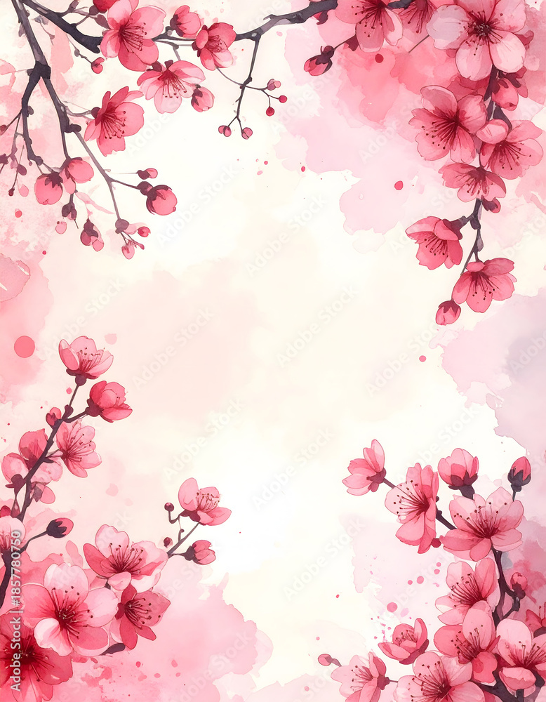 Fototapeta premium Beautiful cherry blossom branches with watercolor effect on white background