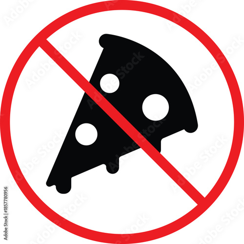 no pizza sliced icon. Fast food prohibition symbols. No pizza slice graphic design. Food restriction and hygiene signs
