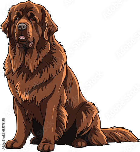 Newfoundland Dog sitting relaxed attentive pose looking away