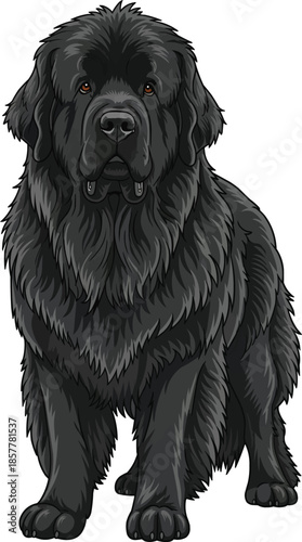 Newfoundland Dog standing alert attentive pose front view