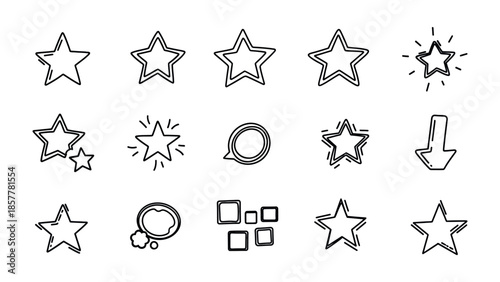 Celestial Sketchbook: A collection of hand-drawn stars, each unique in its design, alongside other artistic elements, evoking a sense of creativity.