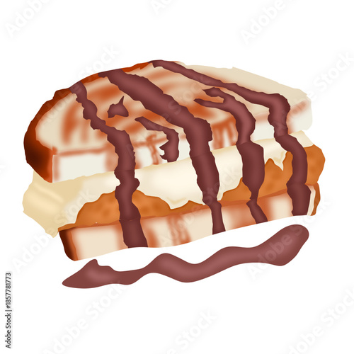 An illustration of a stack of toast drizzled with melted chocolate