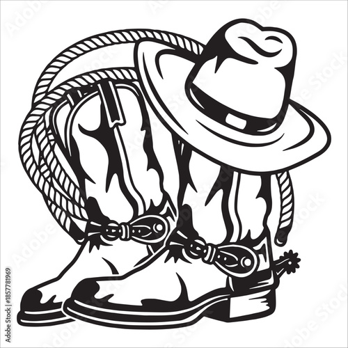 Cowboy Boots Hat And Lasso Western Icon