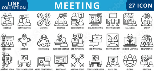 Meeting icon set outline style icon set collection vector illustration