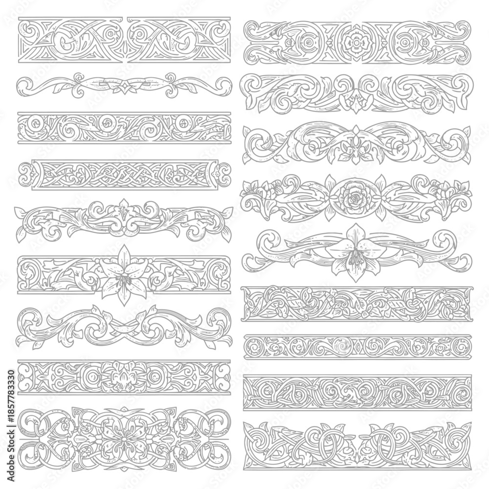 Fototapeta premium Ornate decorative elements arranged in a grid showcasing various intricate designs and patterns