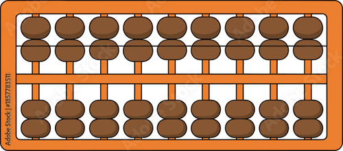 Vector illustration of a traditional wooden abacus with brown beads and orange frame, ancient mathematical calculation tool for education.