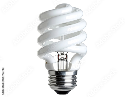 A close-up studio shot of a white fluorescent light bulb with a black background