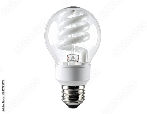 A clear, energy-efficient lightbulb with a compact fluorescent spiral filament inside