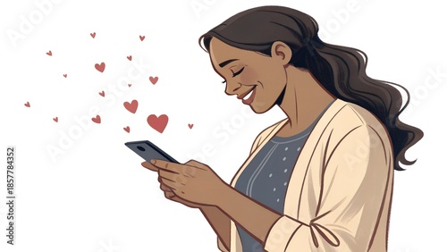 Woman Sending Love Messages on Smartphone 