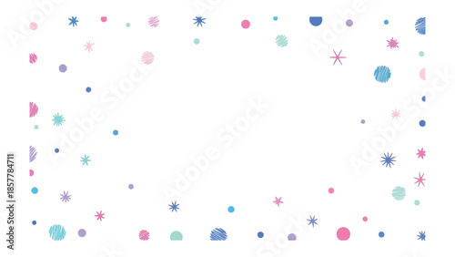 Festive Polka Dots and Stars: A delicate frame of colorful polka dots and stars gently cascades, offering an inviting space for your message.