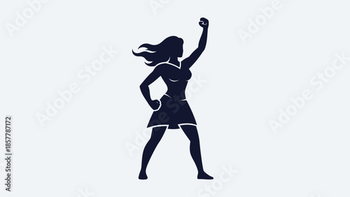 Strong woman silhouette with raised fist symbolizing power, protest, and female empowerment.