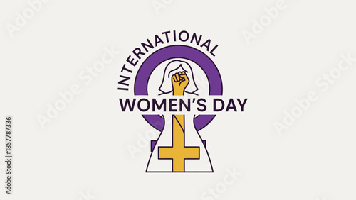 International Women's Day symbol with a raised fist and female gender sign.