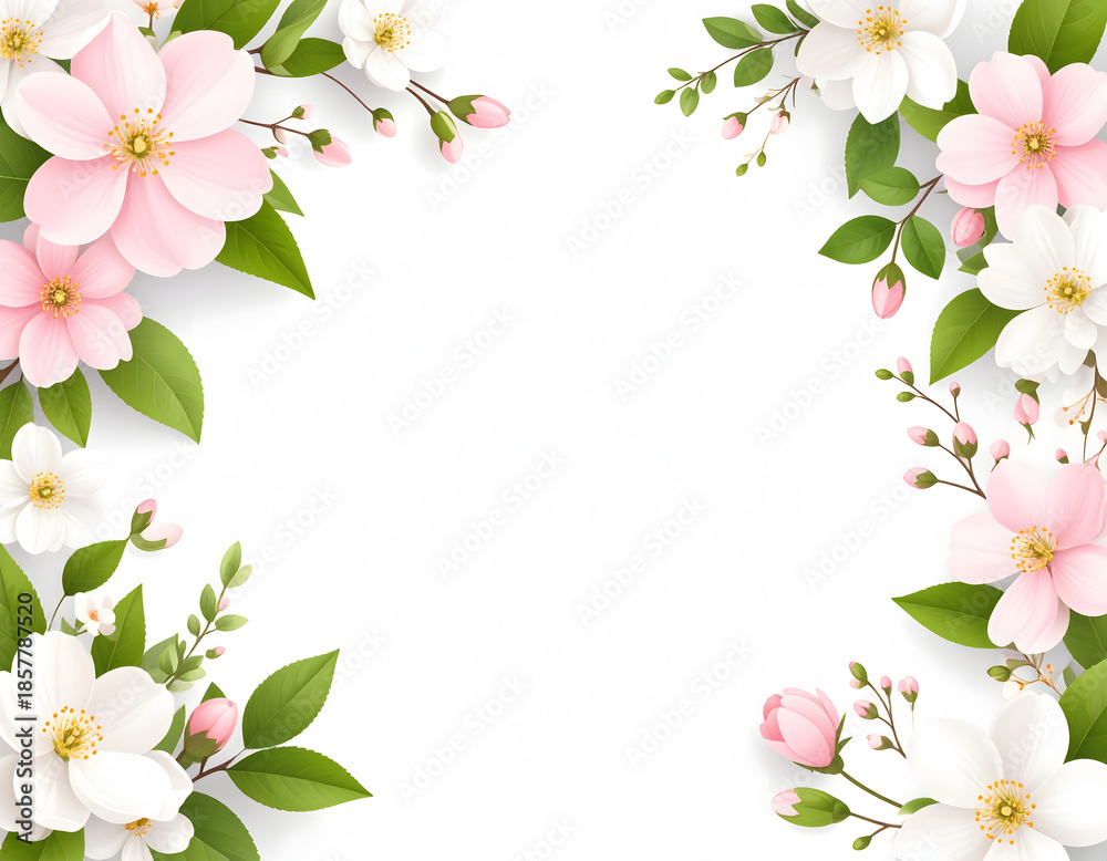 Obraz premium Floral frame with pink and white blossoms on white background