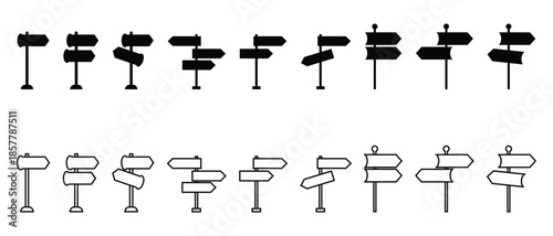 Direction Singpost icon set, Direction pillar icon set, Correct direction singpost icon set.