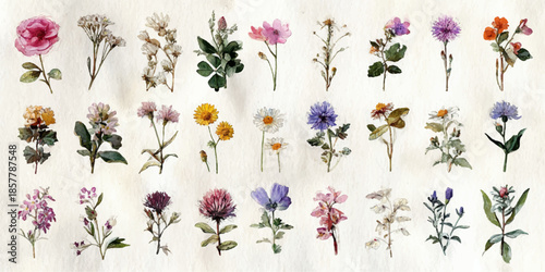 Vibrant watercolor tropical flowers collection diverse exotic blooms isolated for floral design projects isolated on transparent background