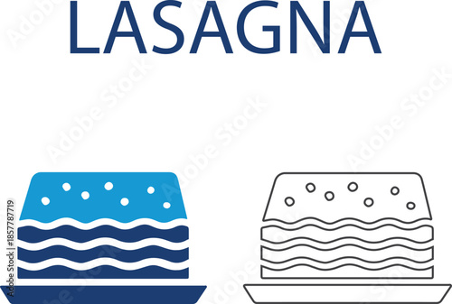 Lasagna icons, Line art, Solid Vector illustration 