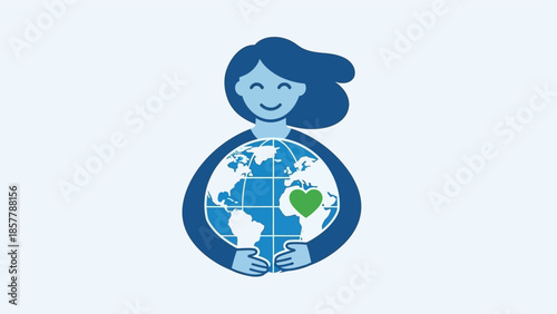 Woman embracing and protecting the Earth, symbolizing environmental care and global responsibility.