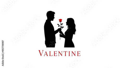 Silhouette of Lovers: A romantic silhouette captures a tender moment as a man presents a crimson rose to his beloved, symbolizing love and affection against a backdrop of passion.