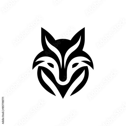Abstract black fox head logo design on a white background