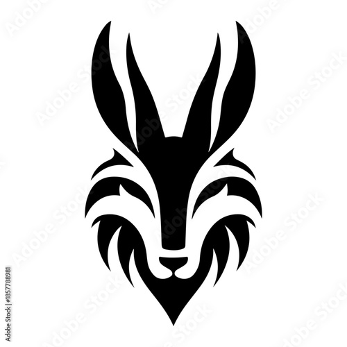 Abstract black rabbit head or jackal logo design on white background
