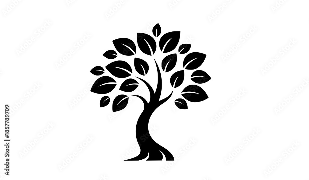 Fototapeta premium Stylized tree silhouette vector with leaves isolated on white background