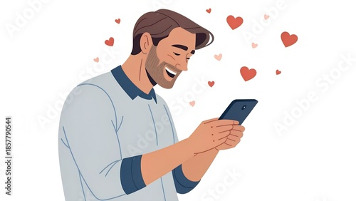 Man Receiving Romantic Message on Smartphone 
