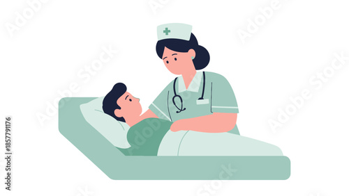 Nurse Examining Patient in Hospital Bed.