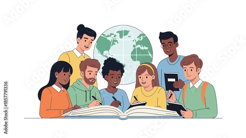 Diverse Group of Students Reading Together.