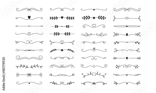 Diverse collection of elegant black line text dividers and decorative ornamental flourishes