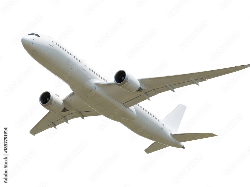 Obraz premium Soaring High: A sleek commercial airliner ascends gracefully, its powerful engines propelling it towards the open sky. Capturing a sense of adventure, exploration, and the marvels of modern flight.