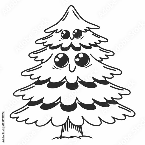 Cute cartoon Christmas tree with big eyes smiling
