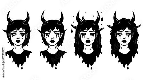 Demon portraits with gothic style Vector