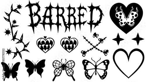 Gothic butterfly and heart vector set Vector