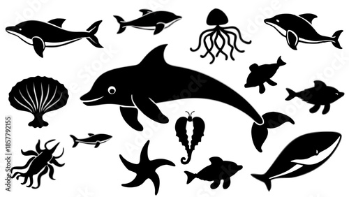 Marine life icons set Vector