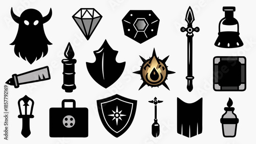 Game icons set for fantasy adventure Vector