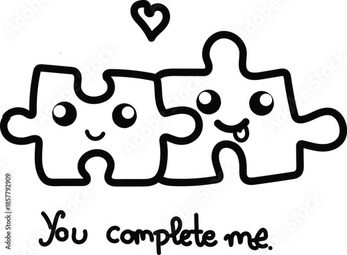 Smiling Puzzle Pieces with Heart and Text
