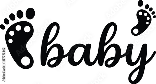 Cursive Baby Lettering Vector With Polka Dot Infant Footprints For Nursery Wall Art Baby Shower Invitations Pregnancy Announcements And Newborn Greeting Cards