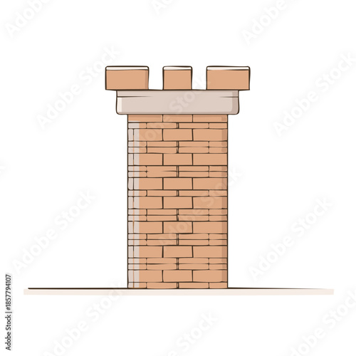 Whimsical Cartoon Brick Tower with Battlements Illustration Architecture Fantasy Fortification