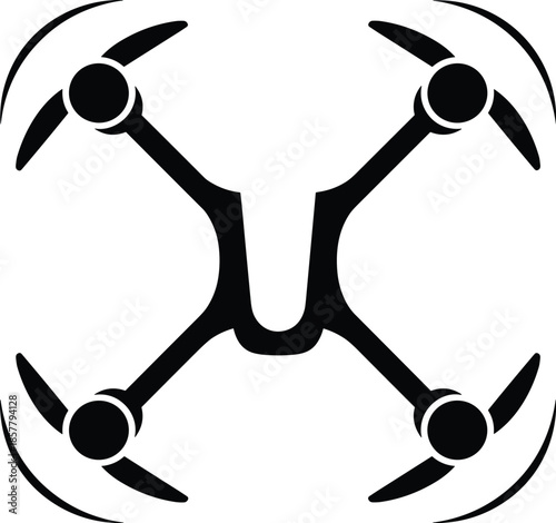 Drone, silhouette, quadcopter, aerial, technology, rotor, propeller, UAV, black, modern, symmetrical, top view, isolated, motion, flying, surveillance, delivery, photography