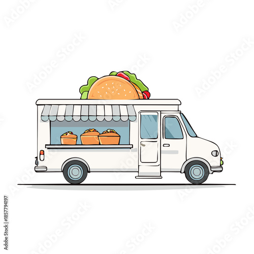 Mobile Food Truck Serving Delicious Sandwiches and Meals at Roadside Food stand