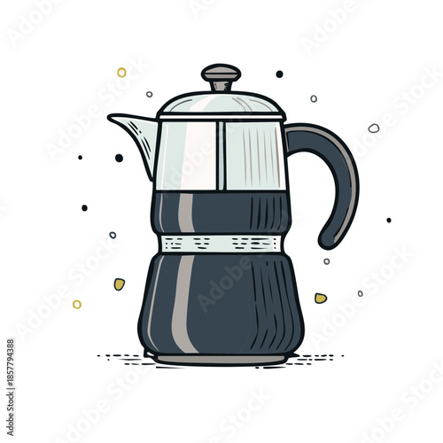 Traditional Italian Coffee Maker on White. Stove Top Espresso Pot Still Life. Vintage Percolator Appliance, Brewing Fresh Coffee at Home.