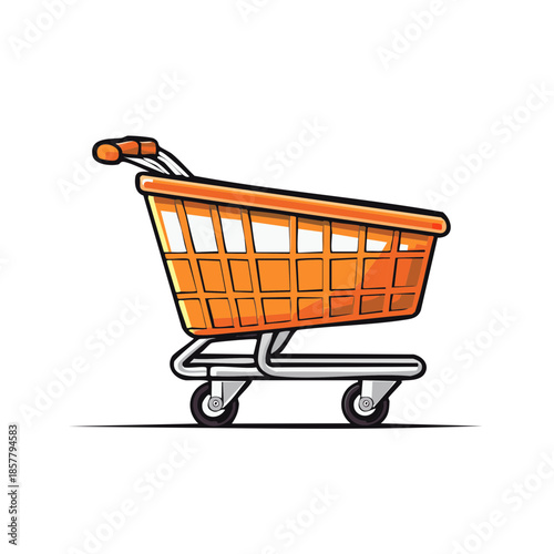 Vibrant Orange Shopping Cart Illustration Depicting Retail Commerce and Purchasing Power with Smooth Lines