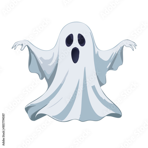 Spooky Ghost with Open Mouth and Arms Reaching Out for Halloween Celebration